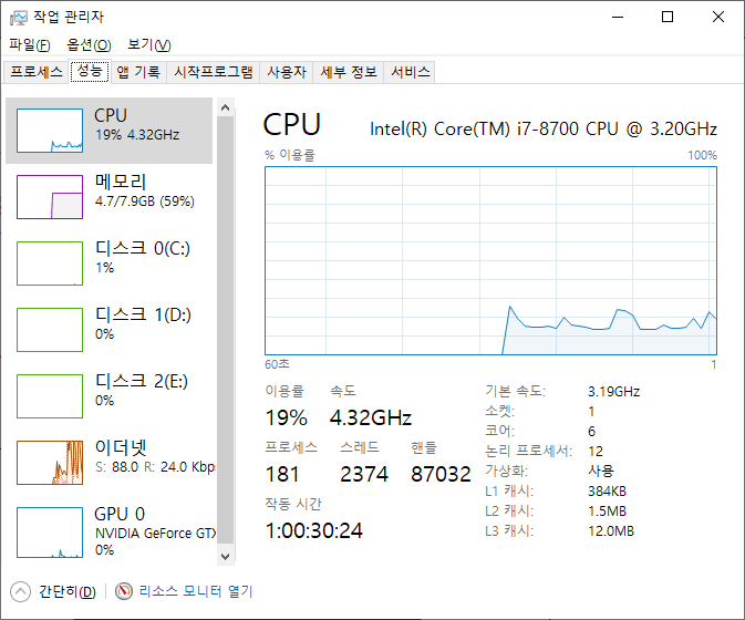 작업 관리자 Task Manager 실행 하기 - Windows 10