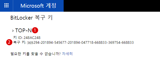 Microsoft계정의 BitLocker 복구 키