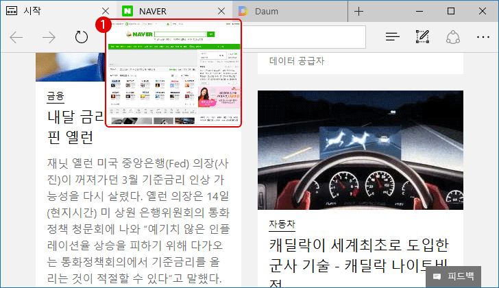 Microsoft Edge 미리보기 썸네일 이미지를 숨기기