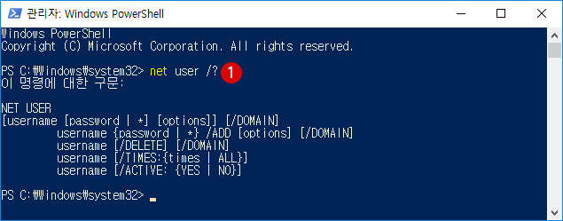 【Windows10】Windows PowerShell에서 사용자 계정/ 암호 작성하기