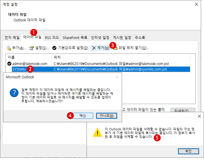 Outlook 메일 데이터 파일의 삭제 및 복구