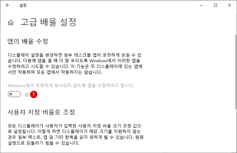 흐리게 표시되는 데스크톱 앱의 배율 수정을 비활성화하기 Windows 10 로컬 그룹 정책