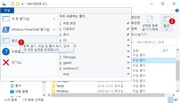 Windows 파일 탐색기에서 숨긴 파일과 시스템 파일을 표시