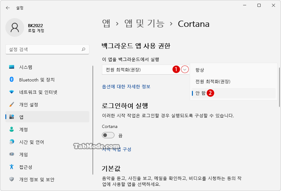 Windows 11에서 백그라운드 앱 사용 또는 사용 중지