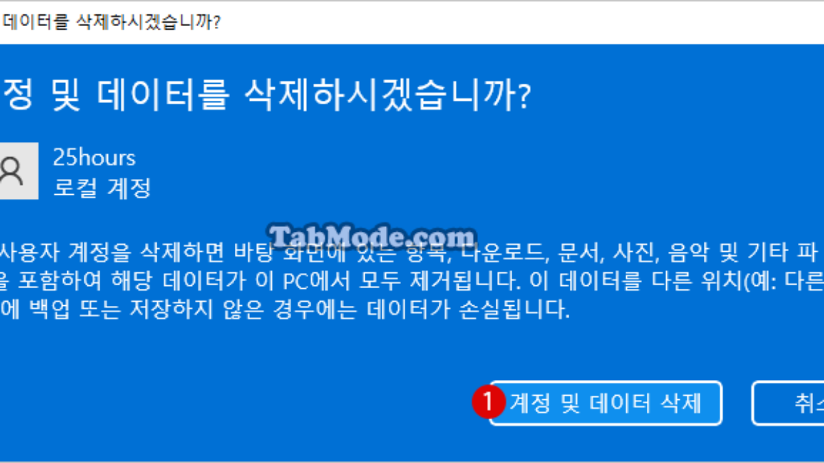 Windows 11에서 로컬 사용자 계정을 삭제하는 방법 - TABMODE