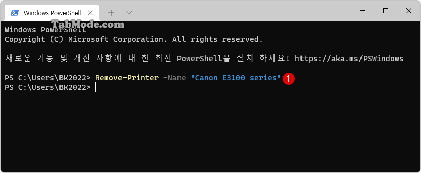 Windows PowerShell에서 프린터 삭제하기