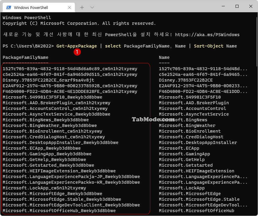 Windows Get-AppxPackage 명령어로 앱 ID 확인하기