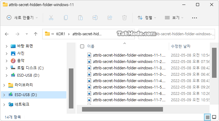 Windows 11의 파일 탐색기에서 파일 항목간 간격을 좁혀서 표시하기