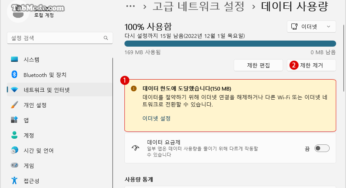 Windows 11 네트워크 연결의 데이터 사용량 다시 설정하기
