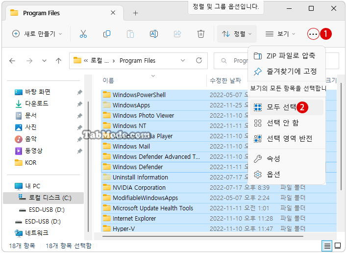 Windows 11 파일 탐색기에서 항목을 선택하는 방법