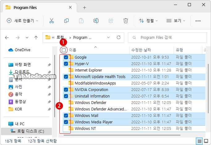 Windows 11 파일 탐색기에서 항목을 선택하는 방법