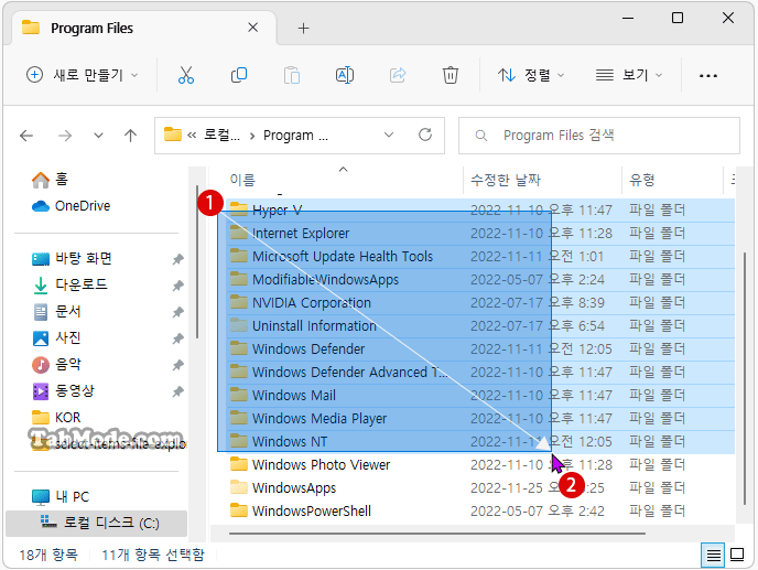 Windows 11 파일 탐색기에서 항목을 선택하는 방법